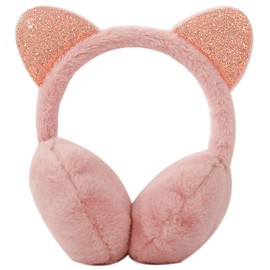 Earmuffs for Girls Cat Ear Muff Winter Faux Fur Ear Warmers Adjustable Ear Cover with Cute Sequins Ears for Women Kids(Pink)