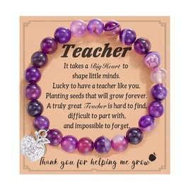 Nexoluxa Teacher Gifts for Women Men Pink Zebra Jasper Natural Stone Unique Appreciation Bracelet Holiday Gifts Thank You Gifts for Teacher with Message Card, Purple Teacher 4