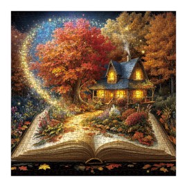 Magic Books Fall Scenic Puzzles for Adults 1000 Pieces Nature, Fantasy Flower Autumn Landscape Jigsaw Puzzles, Impossible Challenging Art Puzzle