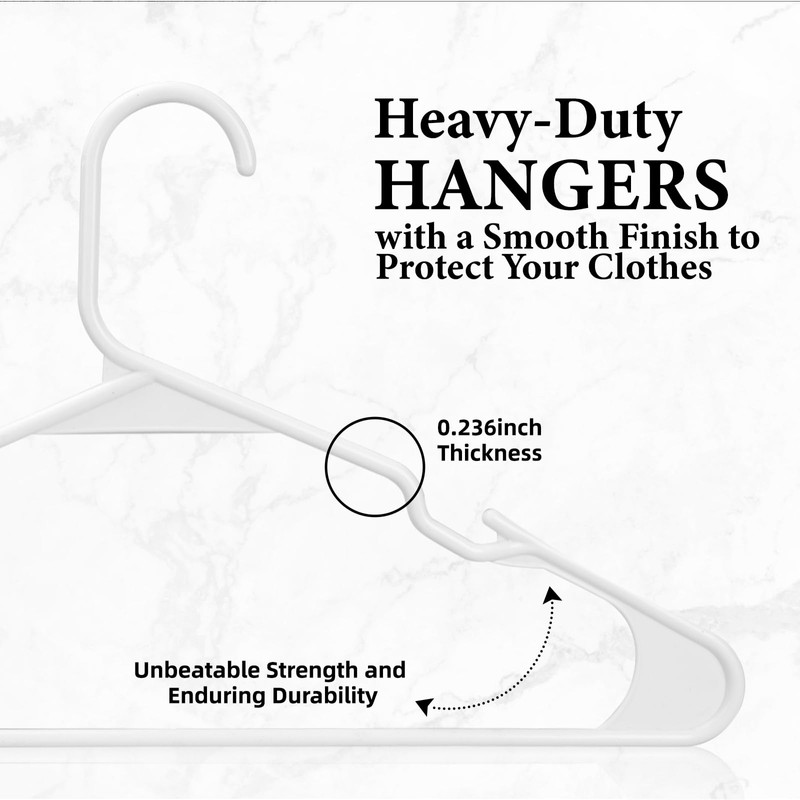 Premium White 10-Pack Hangers - Extra Strong 17-inch Plastic Coat