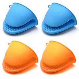 2 Pairs Silicone Oven Mitts,4.3 x 3.5 x 4.2 Inch,Mini Oven Gloves Heat Resistant Cooking Pinch Mitts Potholder for Kitchen Cooking & Baking (Blue&Orange)