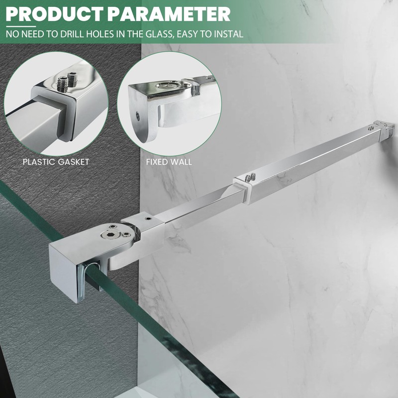 Shower Door Support Bar, Wall-to-Glass Support Arm 450-700mm Long to