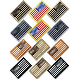Subdued American Flag Patch Full Embroidery Funny Morale Hoop & Loop Tactical Patches for Backpacks Dog Vest Military Gears 12 Pcs Bundle Set with Both Reverse Regular Designs (with 2pcs molle Belts)