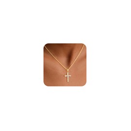 COSHILTA Gold Cross Necklaces for Women, 14K Dainty Gold Plated Cross Necklace Simple Long Chain Round Cubic Zirconia Pendant Jewelry Gift for Women Trendy