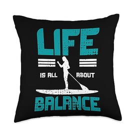 SUP Paddleboarding Gifts SUP Stand Paddle Board Find Balance Paddleboarding Throw Pillow, 18x18, Multicolor