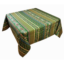 Le Cluny, Olives and Mimosas, Green, French Provence 100 Percent Coated Cotton Tablecloth, 60 Inch x 60 Inch Square