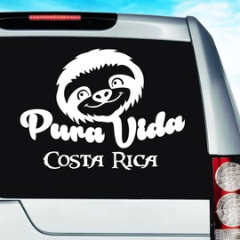 Sloth Face Costa Rica Pura Vida Car Decal Sticker | Multiple Sizes/Colors (8" Inch, White)