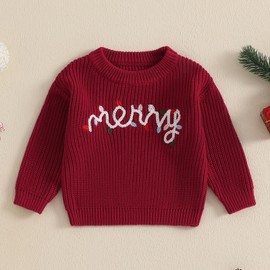 Suéter de Navidad para bebé recién nacido, lindo bastón de caramelo, suéter de punto cálido, ropa de otoño e invierno, Cadena de luz roja feliz, 12-18 Meses