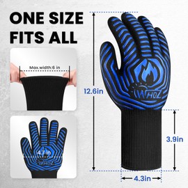 WHDZ BBQ Gloves Heat Resistant Oven Gloves 1472℉Durable Fireproof Food Grade Kitchen Grill Gloves for Cooking, Baking, Barbeque, Welding, Cutting, Blue