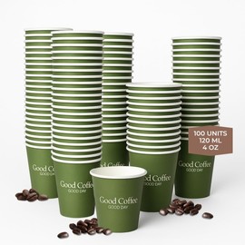 Disposable Coffee Cups 100 Units – Green Paper Cups 120 ml with Elegant Design to Carry Espresso and Cut – Cups for Hot or Cold Drinks – Office, Events, Catering, Bar