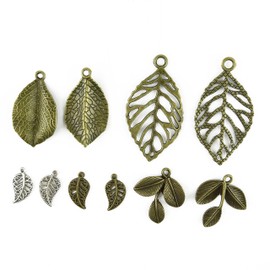 Honbay 18pcs Vintage Bronze Tree Leaf Theme Tone Alloy Charms Finding, Mixed 6 Styles, DIY Jewelry Making Findings for Bracelet Necklace