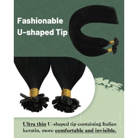 Ugeat Utip Hair Extensions Human Hair Black U Tip Keratin Hair Extensions Human Hair Jet Black Straight Hair Extensions 20in Pre Bonded Human Hair Extensions for Women 50s 50G