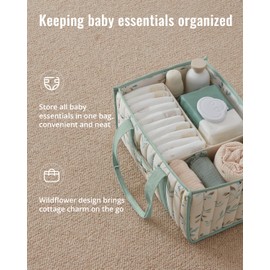 Blissful Diary Leaf Diaper Caddy Organizer, Stylish Nursery Storage Basket, Gift for Baby Shower, Newborn Essentials, Sage Leaf