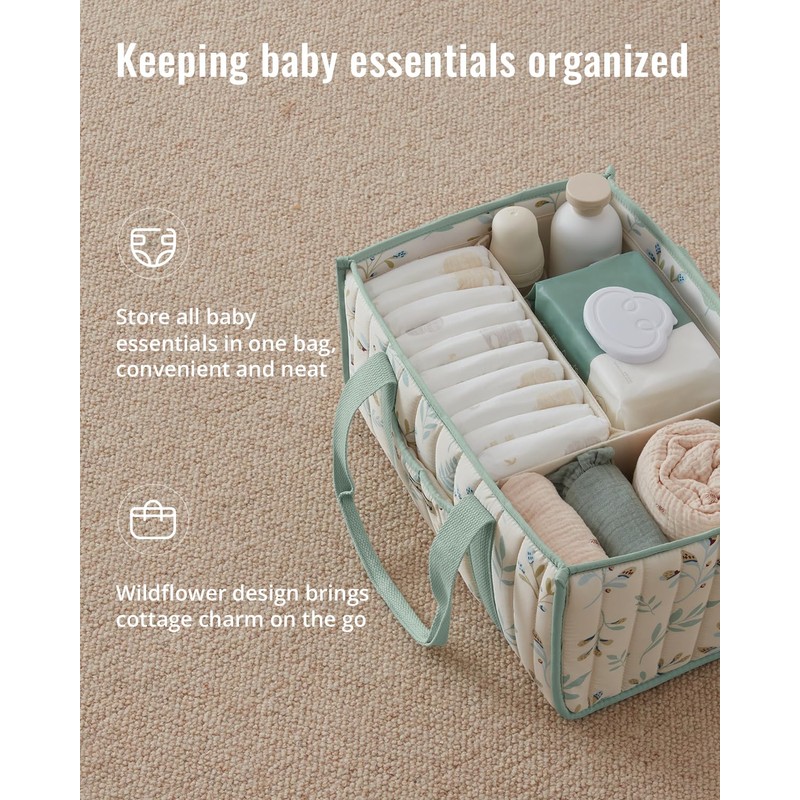 Blissful Diary Leaf Diaper Caddy Organizer, Stylish Nursery Storage Basket,