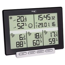 TFA Dostmann Multi-Sens Wireless Thermo-Hygrometer with 3 Transmitters for Controlling Indoor and Outdoor Climate, Trend Indicators, Maximum and Lowest Values, L 157 x W 42 x H 120 mm