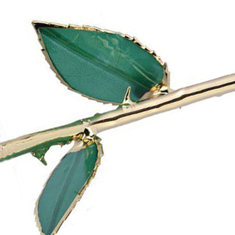 24K GoldPlated Rose Flower Pink Green Leaf for Valentine's Day