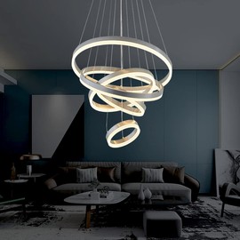 Modern Chandelier, Dimmable 5 Rings Chandelier Light Fixture Luxury Big LED Chandelier for High Ceiling Living Room Foyer,Contemporary Acrylic Modern Led Pendant Light Fixtures with Remote Controller
