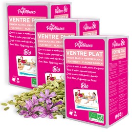 LES PAPOTEUSES Organic Flat Belly Infusion with Mallow, Peppermint and Fennel, 60 Tea Bags, Infusion Set with 3 Boxes of 20 Bags, Certified Organic