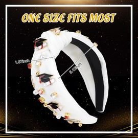 YARIEW Graduation Cap Headband Knotted Headbands for Women Top Knot Jeweled Headband for Graduation Decorations 2025 Graduation Party Favors Grad Party Decorations White