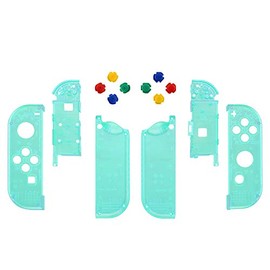 eXtremeRate Clear Replacement Shell for Joycon (Joycon Body Not Included) Handheld Controller Housing Case for Switch Joycon and Switch OLED Models with 8 Colorful Buttons, DIY Replacement Case for
