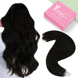 YoungSee Microlink Hair Extensions Human Hair Dark Brown Micro Loop Human Hair Extensions Dark Brown 14In Micro Ring Hair Extensions Human Hair Brown Micro Bead Hair Extensions for Wedding 50s/50g