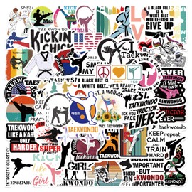 50pcs Taekwondo Stickers, Funny Martial Arts Stickers Set for Teens and Adults, Vinyl Waterproof Cartoon Kung Fu Wrestling Decals for Skateboards Notebooks Mugs Guitars