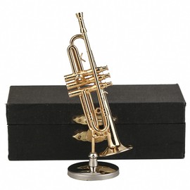 Dselvgvu Miniature Trumpet with Stand and Case Brass Mini Musical Instrument Trumpet Replica Collectible Figurines Dollhouse Accessories Model Home Decoration Display Ornament (3.46"x0.91")