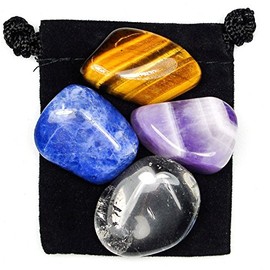The Magic Is In You SELF Discovery Tumbled Crystal Healing Set with Pouch & Description Card - Chevron Amethyst, Clear Quartz, Sodalite, & Tiger's Eye