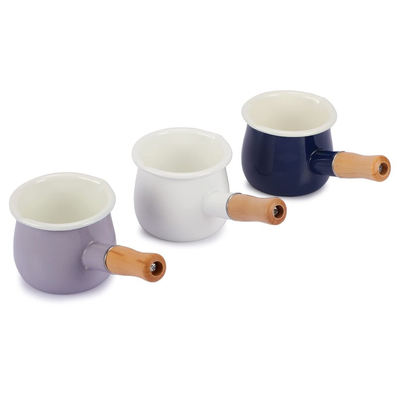 FARCADY 0.6qt Mini Enamel Milk Pot Insulated Wooden Handle 2