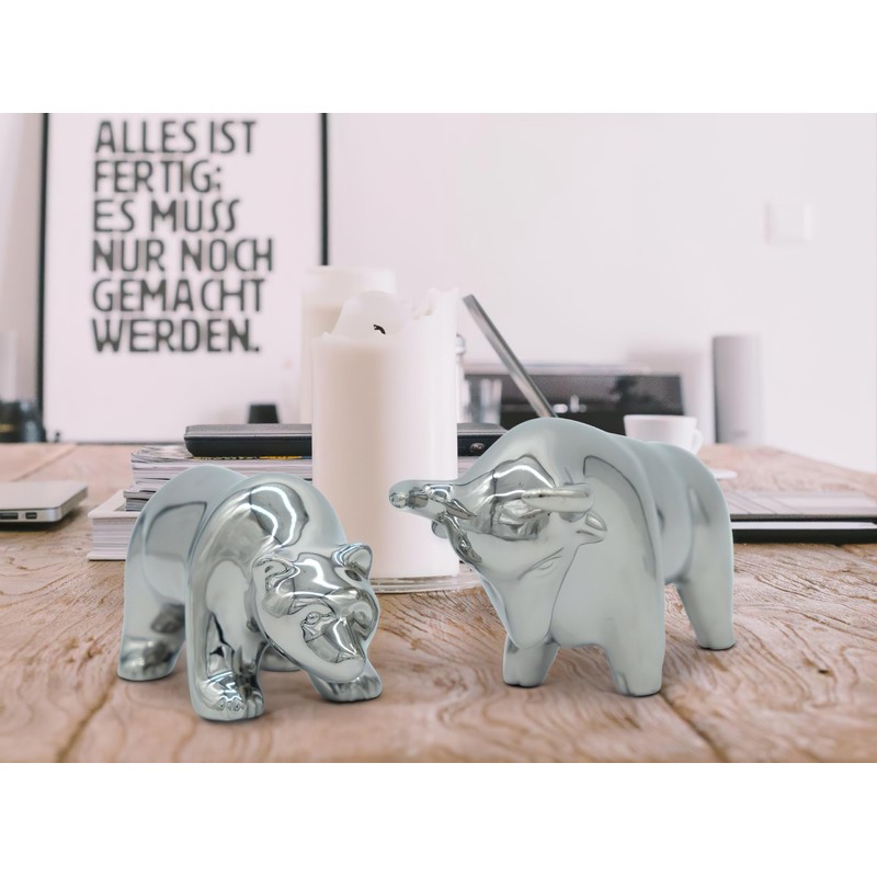 FeinKnick Ceramic Sculpture Bull and Bear - Office Decorative Figures