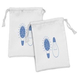 Lunarable Psychology Fabric Pouch Set of 2, Human Brain in a Idea Concept on Plain Background Get Thinking, Small Drawstring Bag for Toiletries Masks and Favors, 9" x 6", Sea Blue White