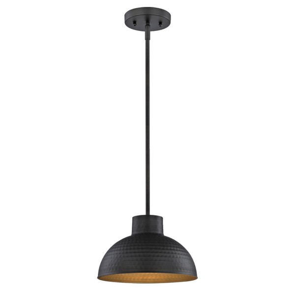 Westinghouse Lighting Oil Rubbed Bronze 6309900 One-Light Indoor Pendant, Hammered Finish and Metal Shade with Gold Interior