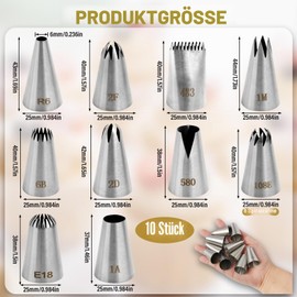 Set of 10 Professional Piping Nozzles, Large Nozzles for Piping Bags, Star Extruder for Decorating Cupcakes and Cakes, the Ideal Tool for Baking Lovers