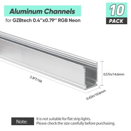 GZBtech 10 Pack Aluminum Channels for 0.4''x0.79 RGB Multi Color LED Neon Rope Lights, U-Shape Mounting Track Channels Brackets for Neon Lighting Installation
