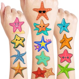 Cute Starfish Temporary Tattoos 10 Sheets 100PCS Under The Sea Party Decorations Supplies Favors Ocean Theme Birthday Cute Stickers Christmas Gifts for Boys Girls Kids Class School Prizes Carnival
