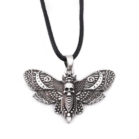 HAQUIL Skull Necklace - Skull Death's-Head Hawkmoth Pendant - PU Leather Cord, 19.7" (Style 3)