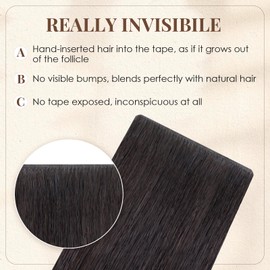 Elailite Tape Extensions Real Hair #1B Natural Black, Pack of 10 Invisible Glue Hair Extensions 20 g, 25 cm Stitched Hair Straight Invisible
