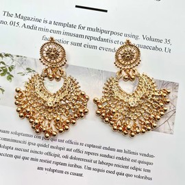 CAFUDEYE Women's Bohemian Filigree Dangle Earrings Gold Color Hollow Lace Chandelier Earrings with Coin Tassels Ethnic Hypoallergenic Statement Jewelry for Wedding Party Vacation(1)