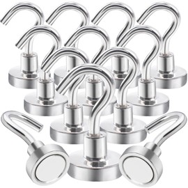 Aenienoe Magnetic Hooks Small Pack of 12 Magnetic Hooks Strong Magnets with Hooks Magnetic Neodymium Magnetic Hooks Hook Magnets for Hanger Kitchen Camping Accessories 16 mm Silver