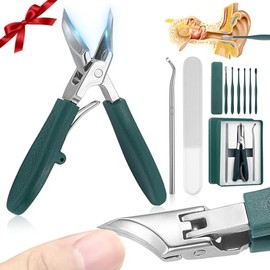Cortauñas Biselado Pico de Aguila, 9 Pcs Kit De Cortauñas para Pies y Limpiador de Oídos, Alicates para Uñas de Pies y Manos, Corta Uñas Adulto para Uñas Enterradas y Crecimiento Inclinado (Verde)