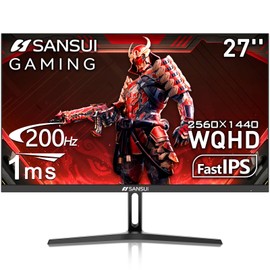 SANSUI 27 Inch WQHD 2560 x 1440 IPS Gaming Monitor, 200Hz 180Hz 1ms Computer Monitor, DP 1.2 x2 | HDMI 2.0 x2 | VESA Mount, 120% sRGB HDR Eye Care Metal Stand (DP Cable Included)