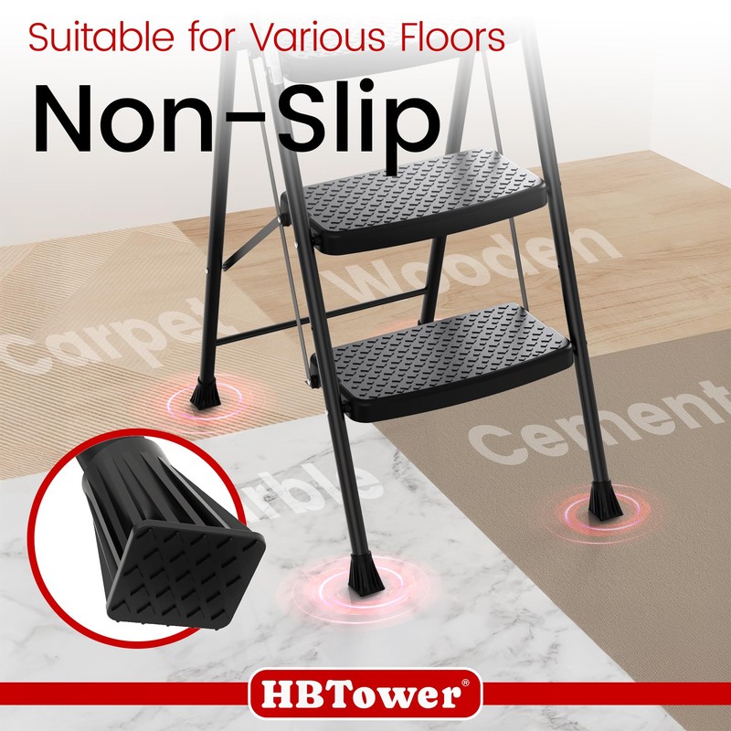 HBtower Step Ladder Sturdy, Heavy Duty Step Stool for Adults,