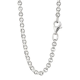 NKlaus Pea Chain (38 cm - 80 cm) 925 Sterling Silver Round Necklace Carabiner 2.7 mm Wide, Sterling Silver, No Gemstone