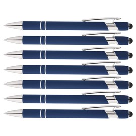 Rainbow Rubberized Soft Touch Ballpoint Pen with Stylus Tip is a stylish, premium metal pen, black ink, medium point. Box of 7 (DARK BLUE)