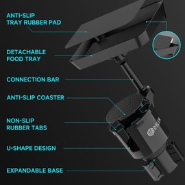DYLEN Car Cup Holder Expander, 24cm Detachable Car Food Tray Table for Eating, Cup Holder Expander Adapter for Car, Road Trip Essentials Fits Large Drink Bottles 500-1500 ML (7.1-10.7 CM)