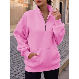 Trendy Queen Womens Zip Up Hoodies Oversized Sweatshirts Preppy Clothes Fall Teen Girls Outfits Fashion Crewneck Pullover Pink S