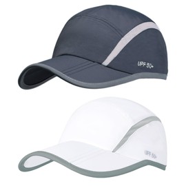 ELLEWIN 2 Pack Unisex Baseball Cap Foldable Sports Hat with UPF 50+ Runing Hat for Men and Women White/Dark Gray