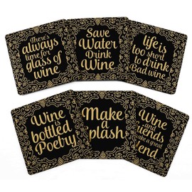 Inkdotpot Set of 6 Drink Coasters Easy Clean 4-inch Square Coasters Cork Base- Reusable- Wine Quote