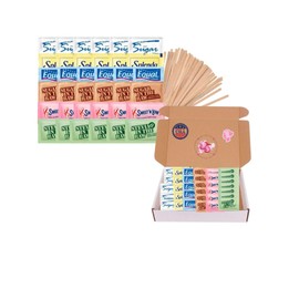 Sugar and Sweetner Assortment Packets Packaged By Happy Little Heart, Plus Wooden Coffee Stirrers, Sugar Packets for Home, Travel, AirBNB, Office, Coffee, Bar, Gift 500 Count
