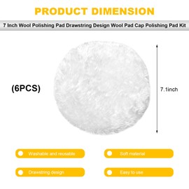 NYTKL 6PCS 7 Inch Wool Buffing Pads, Soft Lamb Fleece Car Polisher Bonnet Pad with Drawstring, Mircofiber Waxer Pad Cover Woolen Polishing Waxing Sleeve for Orbital Buffer Polisher